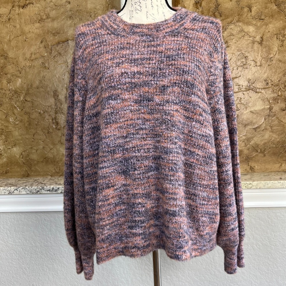 Madewell‎ Sweater Women's XXL Pullover Space-Dyed Eaton Puff Sleeve Marled Plum